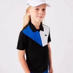 Polo Lacoste Sport Junior Color-Bloc Noir / Bleu -Équipement De Tennis polo lacoste sport junior color bloc noir bleu 3