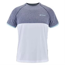 T-Shirt Babolat Play Crew Neck Junior Blanc / Bleu Chiné